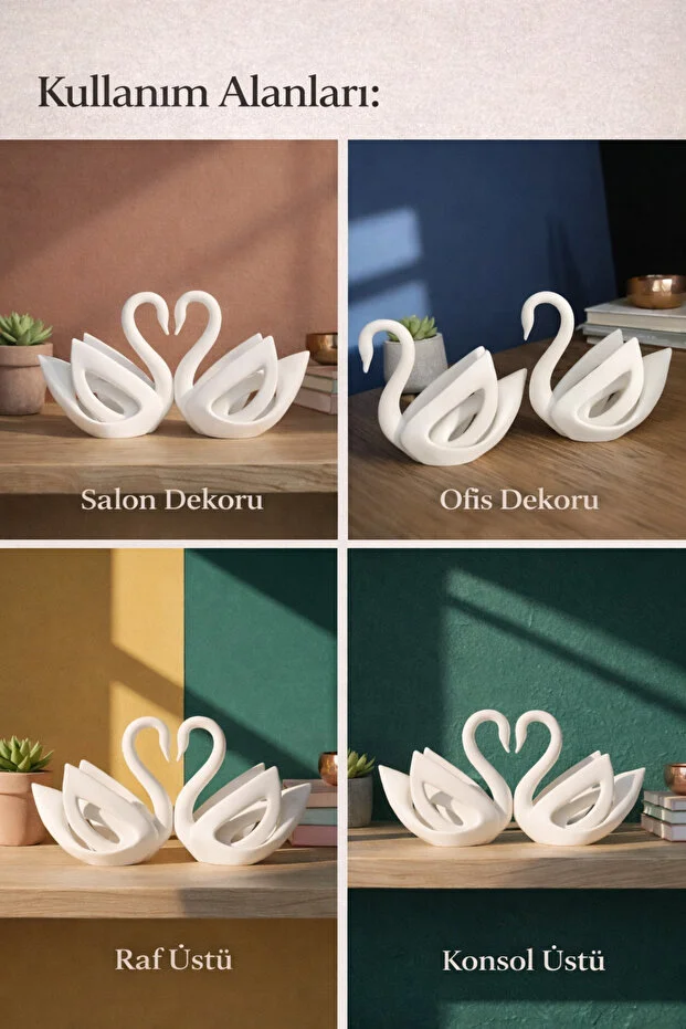 Dekoratif İkili Kuğu Seti – PLA Çevre Dostu Minimal Modern Biblo